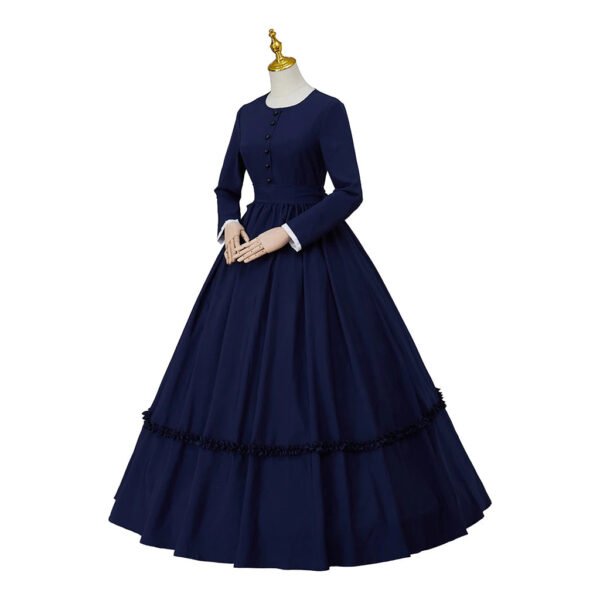 Victorian 1860s Dress Costume Corset Dress 14 Victorian 1860s Dress Costume Corset Dress victorian 1860s dress costume navy blue angle view