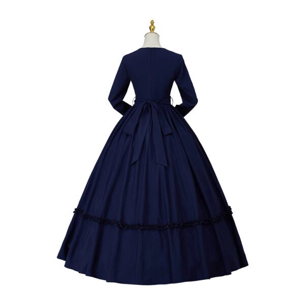 Victorian 1860s Dress Costume Corset Dress 17 Victorian 1860s Dress Costume Corset Dress victorian 1860s dress costume navy blue back view 2