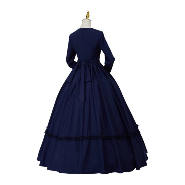 Victorian 1860s Dress Costume Corset Dress 16 Victorian 1860s Dress Costume Corset Dress victorian 1860s dress costume navy blue back view