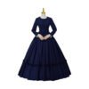 victorian 1860s dress costume navy blue front view