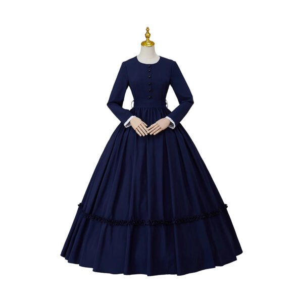 Victorian 1860s Dress Costume Corset Dress 13 Victorian 1860s Dress Costume Corset Dress victorian 1860s dress costume navy blue front view
