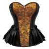 Black and gold Victorian corset top for women with decorative pattern and elegant bows