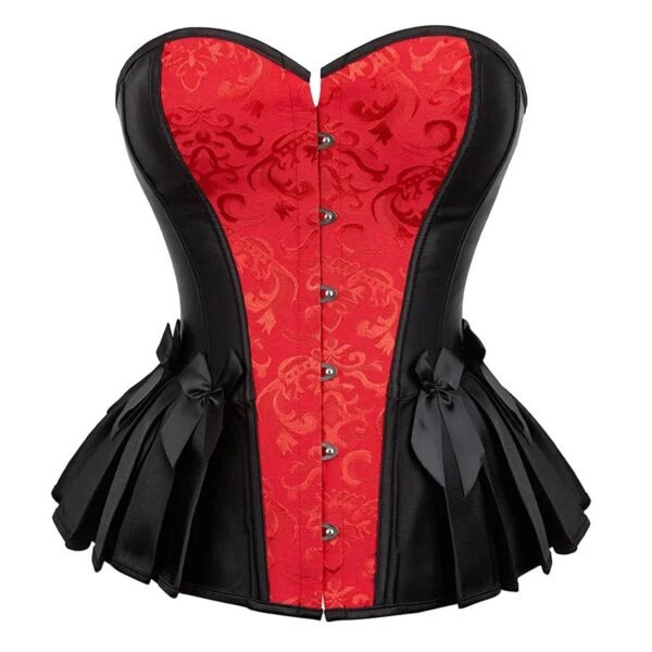 Victorian Corset Top For Women 39 Victorian Corset Top For Women Elegant Victorian corset top for women with red and black design, featuring decorative bows and lace-up back.