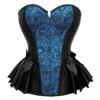 Victorian corset top for women featuring a blue and black design with elegant bows and a structured silhouette