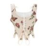 Floral Victorian corset top for women featuring butterfly patterns and lace-up detail