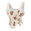 Elegant floral Victorian corset top for women featuring butterflies and roses