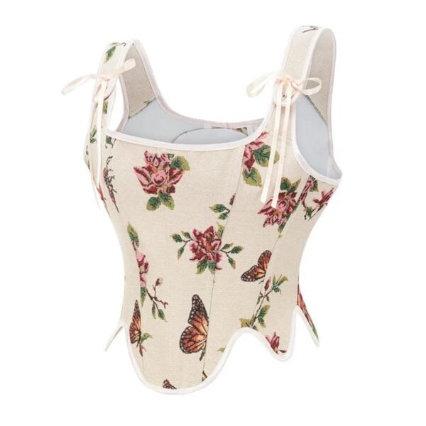 Elegant floral Victorian corset top for women featuring butterflies and roses