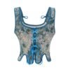 LuckeLadybug LLC Victorian corset top for women with floral design and blue lace-up details