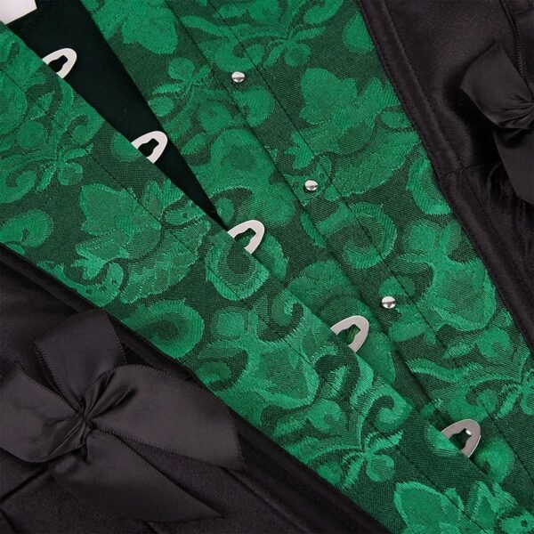 Victorian Corset Top For Women 32 Victorian Corset Top For Women Elegant green floral Victorian corset top for women featuring lace-up design and satin bows