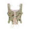 LuckeLadybug Victorian corset top for women in green floral print with lace-up front and adjustable ties