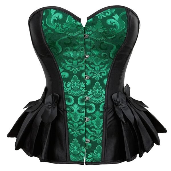 Victorian Corset Top For Women 35 Victorian Corset Top For Women LuckeLadybug Victorian corset top for women in green and black with decorative buttons and satin bows