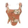 Floral LuckeLadybug Victorian corset top for women with adjustable tie straps for a fitted look
