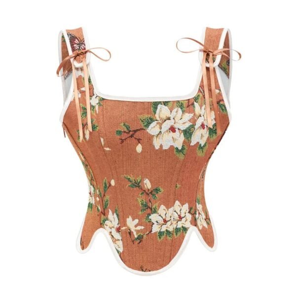 Floral LuckeLadybug Victorian corset top for women with adjustable tie straps for a fitted look