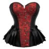 LuckeLadybug LLC Victorian corset top for women with red and black floral design and lace-up front