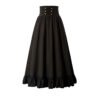 victorian maxi skirt for women black button detailed