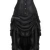 Elegant vintage burlesque corset dress with off-shoulder lace sleeves and ruffled skirt detail
