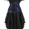 Elegant vintage burlesque corset dress with off-the-shoulder sleeves and a layered black skirt