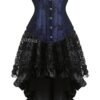 Vintage burlesque corset dress by LuckeLadybug LLC with off-shoulder lace details and high-low skirt