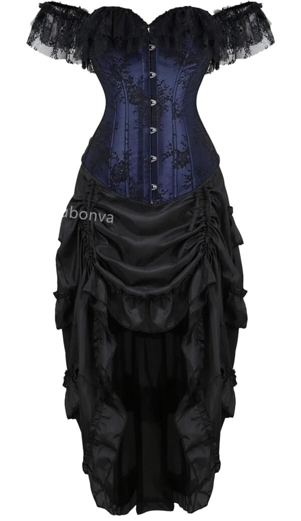 LuckeLadybug vintage burlesque corset dress with lace details and layered black skirt