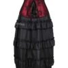 Elegant vintage burlesque corset dress with off-the-shoulder lace sleeves and ruffled black skirt