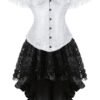 LuckeLadybug LLC vintage burlesque corset dress with off-shoulder sleeves and layered ruffled skirt
