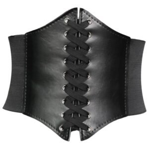 LuckeLadybug LLC Vintage Corset Belt for Women with lacing detail and elastic sides for a stylish fit