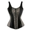 Plus size vintage corset vest for women featuring elegant lace and sleek black panels