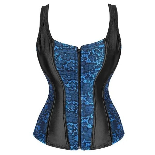Plus Size Vintage Corset Vest For Women 65 Plus Size Vintage Corset Vest For Women LuckeLadybug LLC plus size vintage corset vest for women in black and blue lace with a front zipper