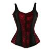 Plus size vintage corset vest for women in red and black lace design with a flattering fit