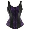 Purple and black plus size vintage corset vest for women with a stylish zip front design