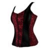 Plus size vintage corset vest for women in black and burgundy lace design with zipper closure