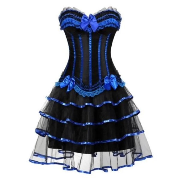 Vintage Gothic Corset Dress With Lace Trim 24 Vintage Gothic Corset Dress With Lace Trim vintage gothic corset dress black blue ribbons front