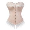 LuckeLadybug LLC Vintage Jacquard Overbust Corset with Elegant Lace Trimming and Button Front Closure