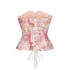 LuckeLadybug LLC Vintage Lace Underbust Corset Top in Pink Floral Design with Lace-Up Back