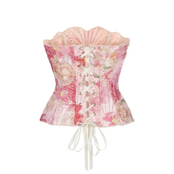 Vintage Lace Underbust Corset Top 35 Vintage Lace Underbust Corset Top LuckeLadybug LLC Vintage Lace Underbust Corset Top in Pink Floral Design with Lace-Up Back