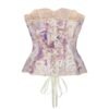 LuckeLadybug LLC Vintage Lace Underbust Corset Top with Floral Prints and Lace-Up Back Details