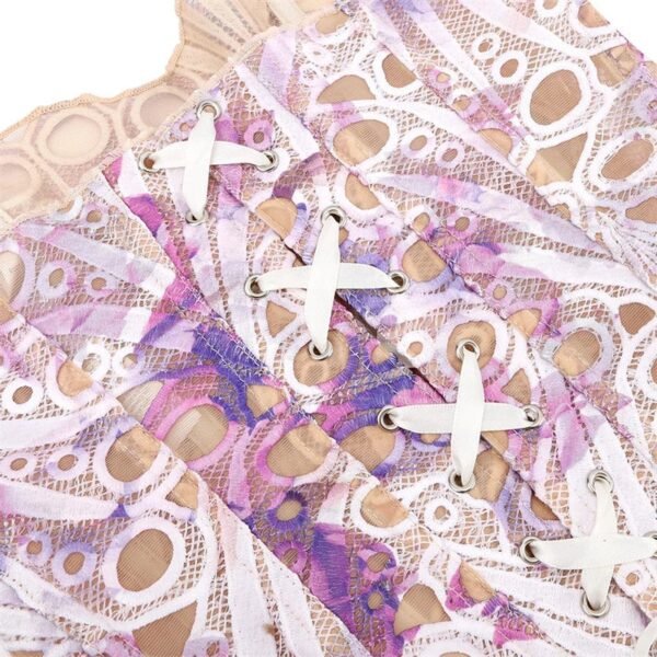 Vintage Lace Underbust Corset Top 46 Vintage Lace Underbust Corset Top Vintage lace underbust corset top with purple and white patterns and decorative lacing detail