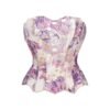 LuckeLadybug LLC vintage lace underbust corset top in purple and cream with intricate pattern