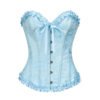 Light blue vintage Victorian corset top with ruffled edges and front button closure
