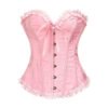 LuckeLadybug LLC vintage Victorian corset top in pink with lace trim and ribbon detailing