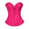 Bright pink vintage Victorian corset top with ruffled trim and front button closure from LuckeLadybug LLC