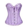 Luxurious vintage Victorian corset top in lavender with ruffled edges and satin finish