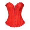Red vintage Victorian corset top with ruffled edges and front buttons for a stylish vintage look