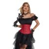 Red waist slimming underbust corset with front buttons, perfect for adding a dramatic touch to outfits