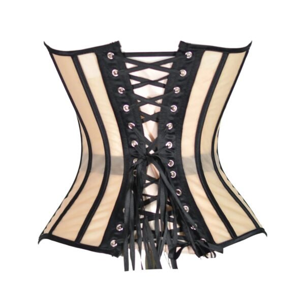 Wedding Bustier Corset Top For Elegance 16 Wedding Bustier Corset Top For Elegance LuckeLadybug LLC Black and Beige Overbust Wedding Bustier Corset Top with Lace-up Back and Fringes