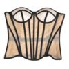 LuckeLadybug LLC Wedding bustier corset top in sheer nude with black detailing for elegant bridal wear
