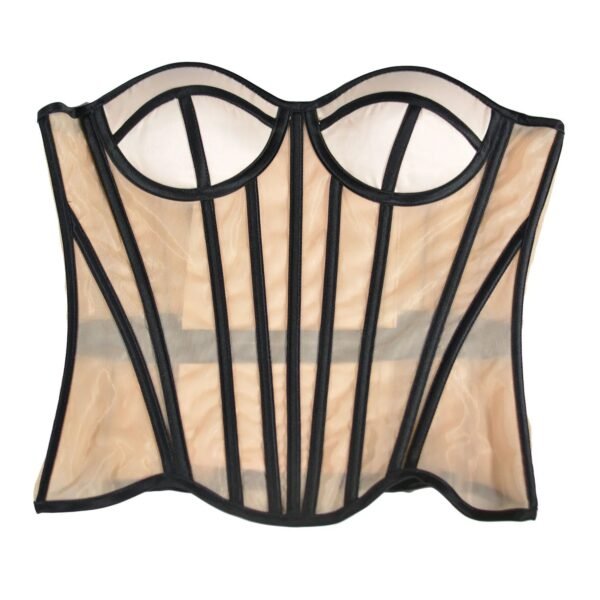 Wedding Bustier Corset Top For Elegance 17 Wedding Bustier Corset Top For Elegance LuckeLadybug LLC Wedding bustier corset top in sheer nude with black detailing for elegant bridal wear