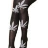 LuckeLadybug LLC weed print thigh high socks featuring black fabric with silver cannabis leaf designs