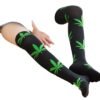 LuckeLadybug LLC weed print thigh high socks in black with green cannabis leaf design