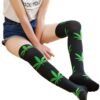 Weed Print Thigh High Socks For Trendy Style 20 Weed Print Thigh High Socks For Trendy Style LuckeLadybug LLC weed print thigh high socks with vibrant green leaf design on black fabric
